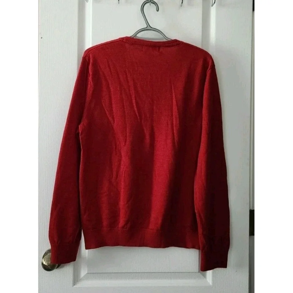 Banana Republic 100%‎ Merino Wool Red Sweater Men's V Neck Preppy Office Size L